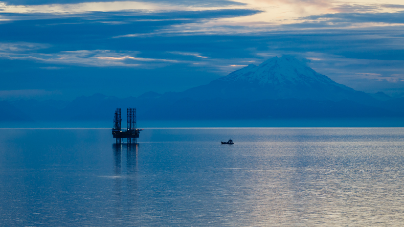 Cook Inlet Alaska with oil rig