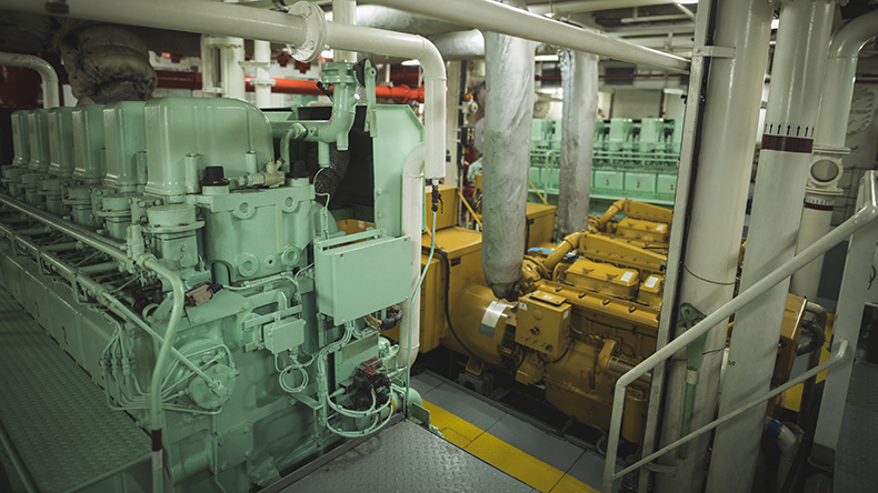 Interior of engine spaces in ship 