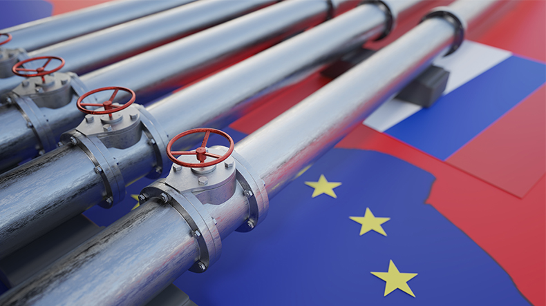 Pipes of gas or oil from Russia to European Union. Sanctions concept.