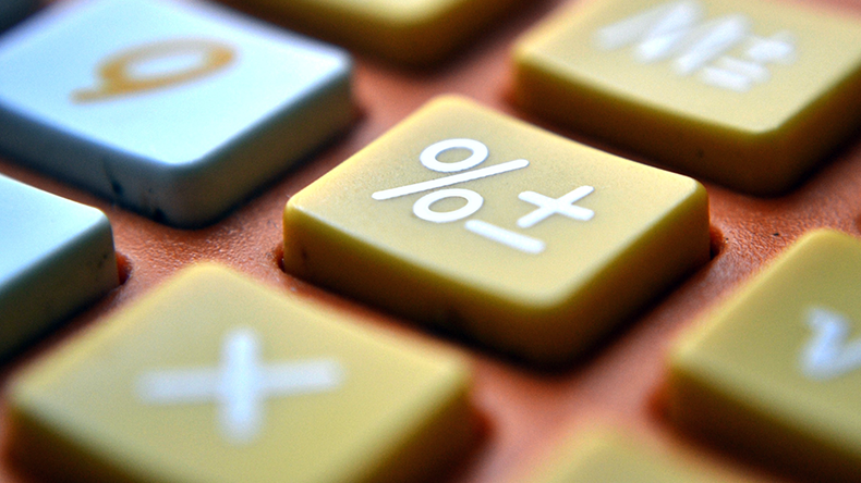 Calculator close-up shot focus on percentage