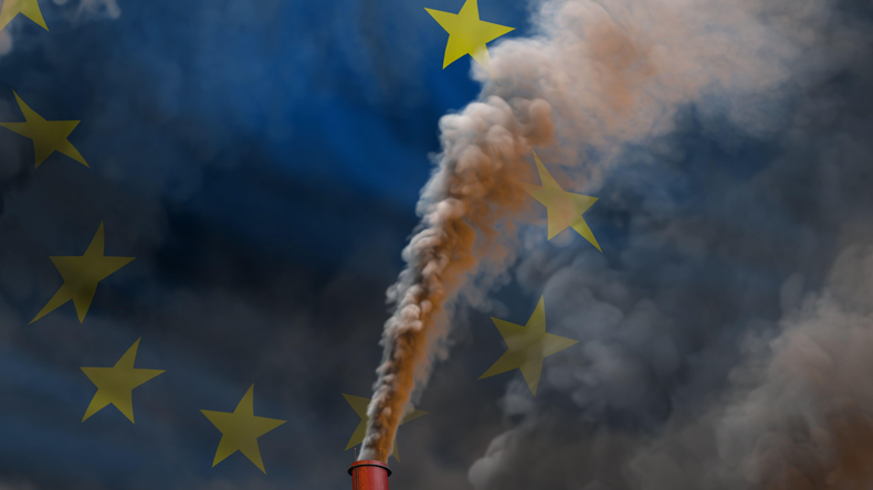 EU flag and emissions concept