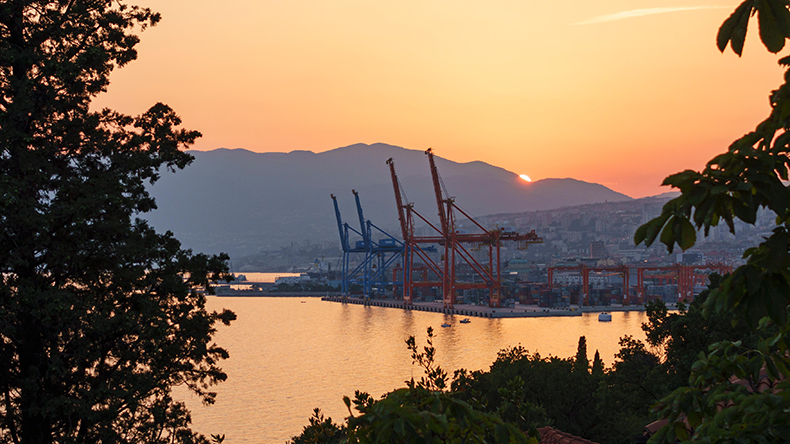 Rijeka port in Croatia at sunset