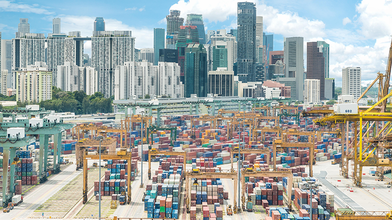 Singapore port with containers and cranes