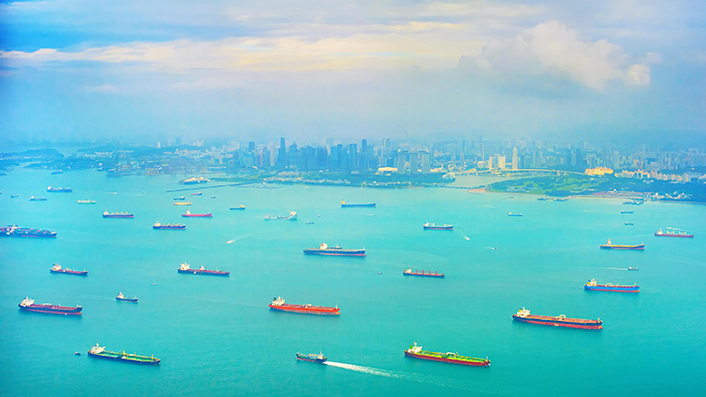 Tankers seen waiting at Singapore port