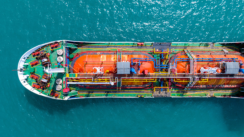 Liquefied Petroleum Gas tanker or LPG anchored in deep blue ocean