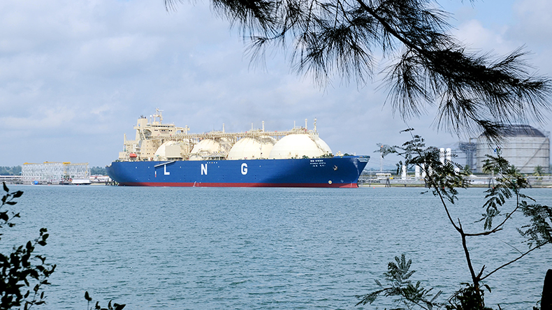 LNG carrier loading gas at terminal in Indonesia