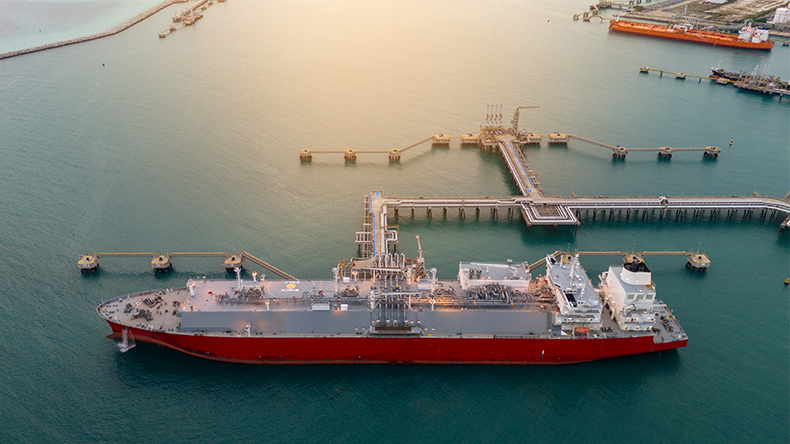 LNG tanker docked at an offshore terminal