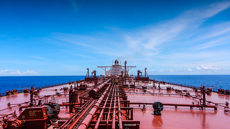 An oil tanker sailing in the Indian Ocean