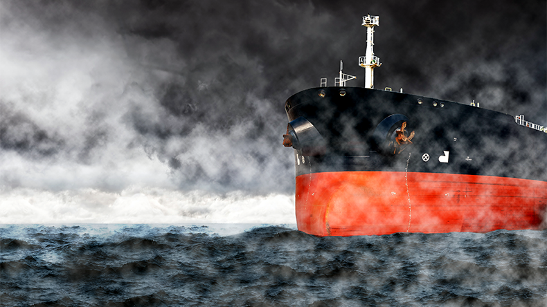 Oil tanker in rough dark waves