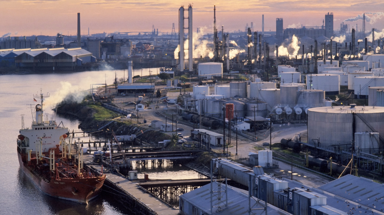 Oil tanker and refineries at Ship Channel in Pasadena