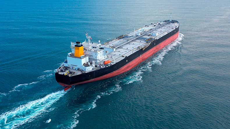 Oil tanker underway towards open sea