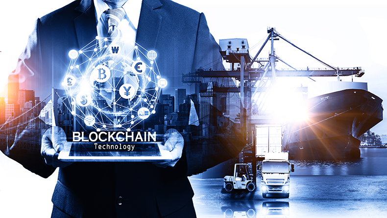 Blockchain digital supply chain illustration