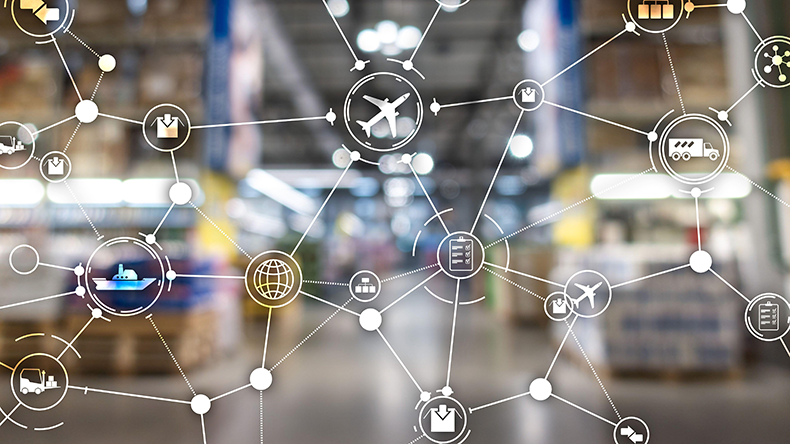 Global logistics network concept. Delivery planning on virtual screen