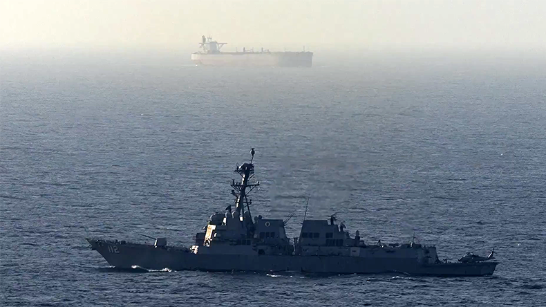 USS Michael Murphy with tanker in background near Iran