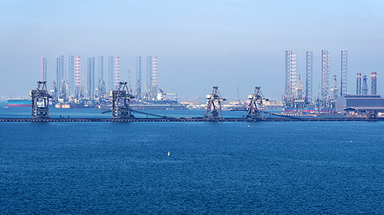 Bore drilling industrial sea vessels at Bahrain port