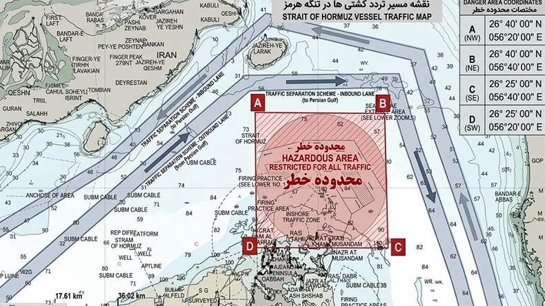 Map from Iran’s National Security Commission of potentially sea mined area of Middle East Gulf