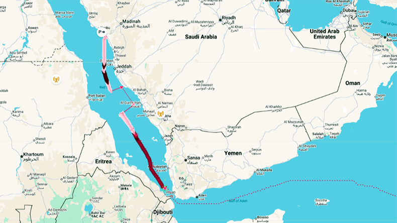 VLCC Xin Long Yang map of transit