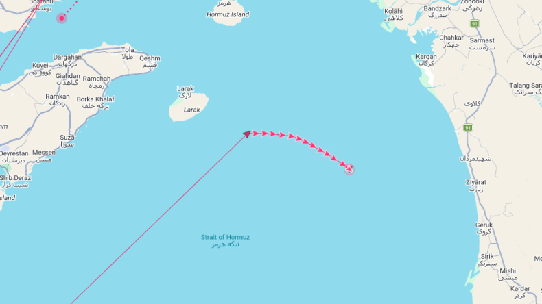 Yuan Hua Hu was last tracked on the eastern side of the Strait of Hormuz