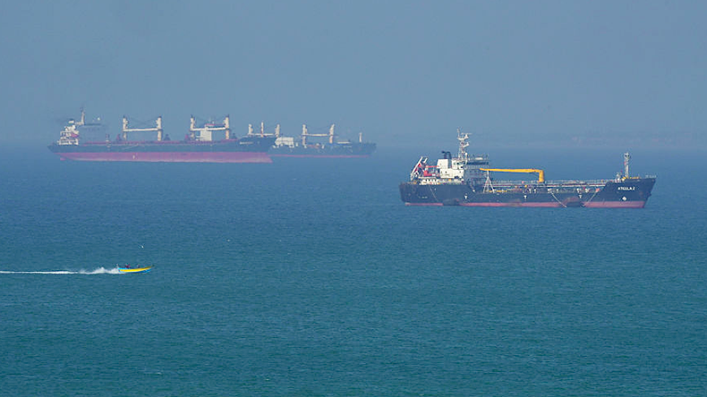 Ateela 2 oil tanker navigates the sea on April 28, 2026 near Qeshm Island, Iran, in the Strait of Hormuz.