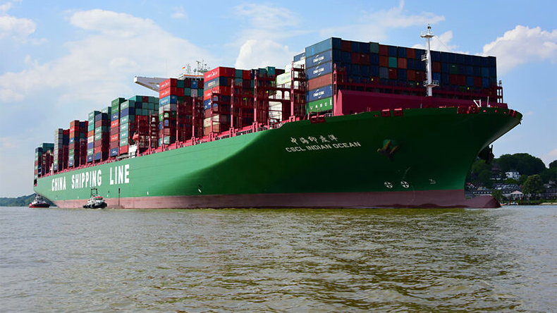 CSCL Indian Ocean containership at sea, owned by Cosco