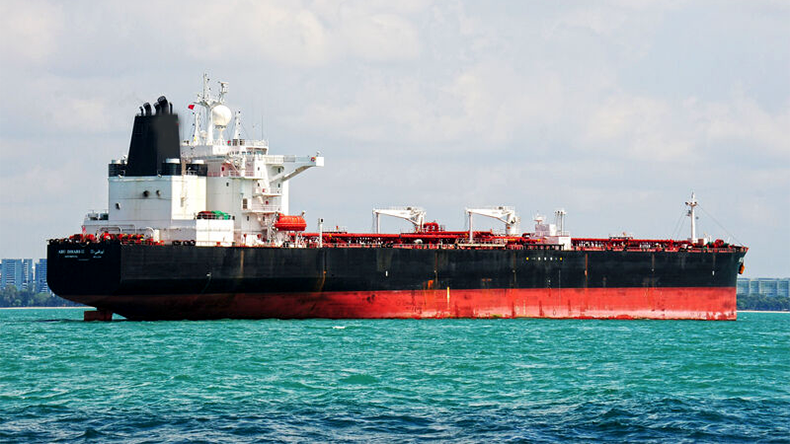 Product tanker Abu Dhabi-III at Singapore on a blue-green sea