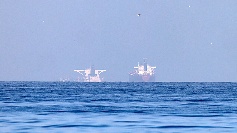  Commercial vessels in the Middle East Gulf, near the Strait of Hormuz  in northern Ras al Khaimah, United Arab Emirates