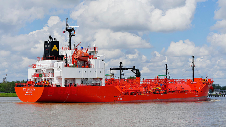 May2021. StealthGas. LPG vessel; Liquefied Petroleum Gas Carrier Eco Loyalty on the Kiel Kanal. Credit: Hasenpusch Photo Productions and Agency