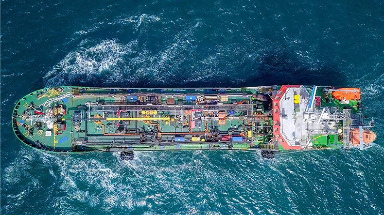 Large crude oil tanker roaring across the Mediterranean Sea
