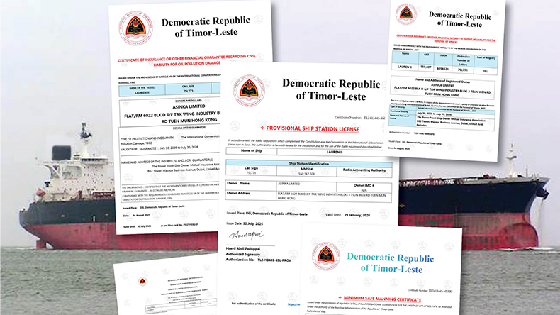 Lauren II tanker with Timor Leste certificates