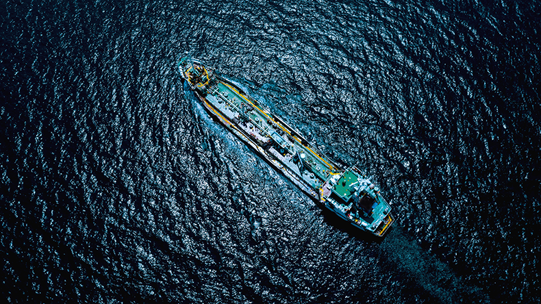 LPG tanker at night - aerial view