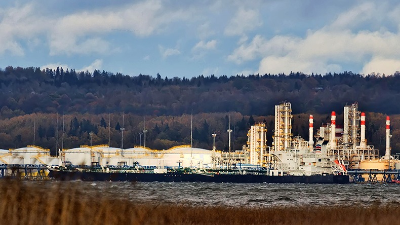 Ust-Luga oil terminal, Baltic pipeline system. Russia. View from the sea