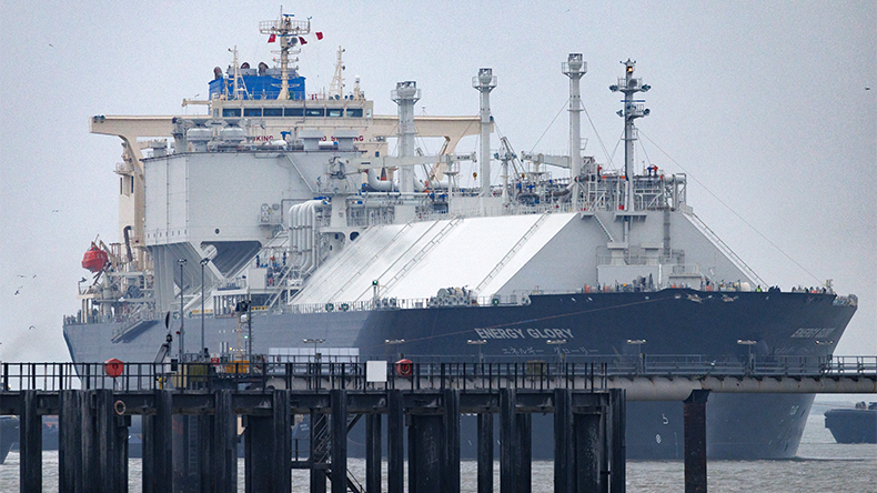 LNG (liquid natural gas) tanker, Energy Glory, comes in to the Grain LNG importation terminal, operated by National Grid Plc,