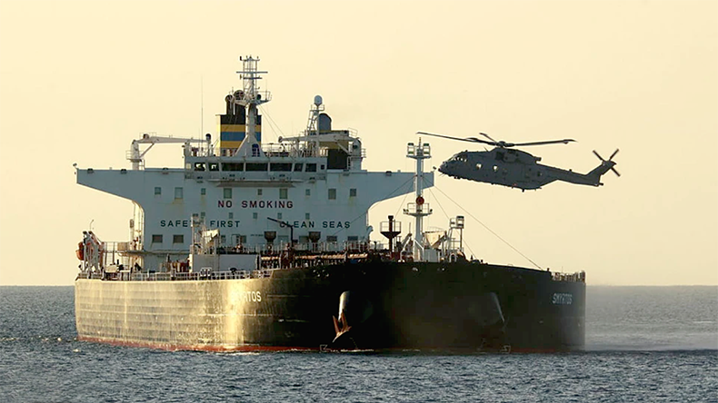 British armed forces intercepted the Smyrtos (IMO: 9389100) in the English Channel on June 14, 2026, saying the 17-year-old aframax was sailing without a legitimate flag.