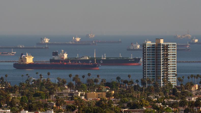 Oil tankers at Los Angeles and Long Beach port complex
