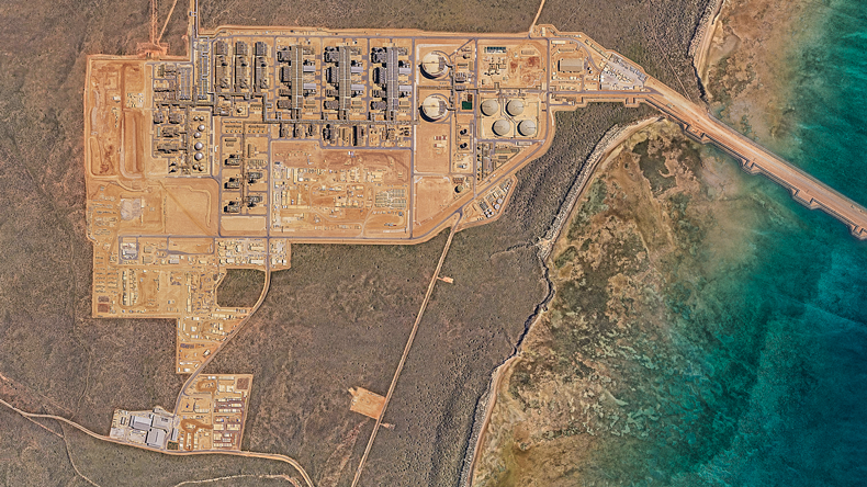 A satellite image looking down on the Gorgon LNG plant: from Chevron March 2020