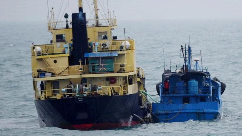 North Korea flagged tanker and a Chinese ship