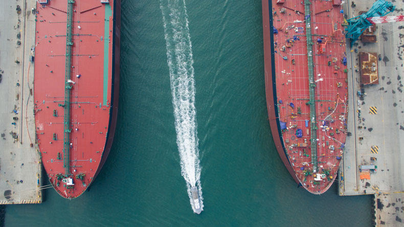 Two very large crude carriers alongside
