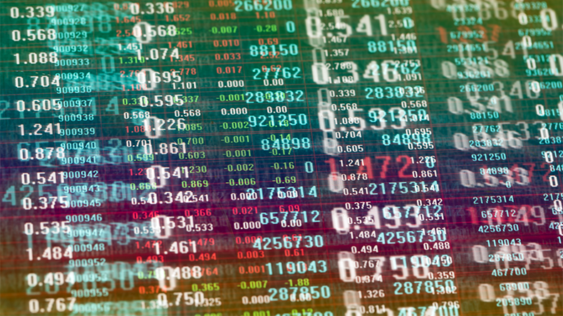 Numbers on screen multiple exposure chaos concept