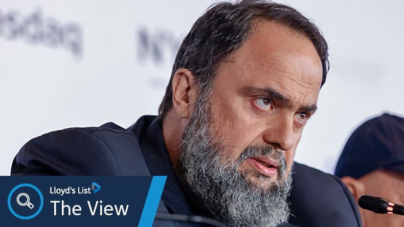 Greek titan Evangelos Marinakis speaking at a press conference