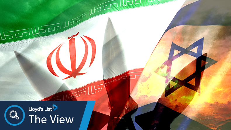 Iran Israel flags with missiles and explosion