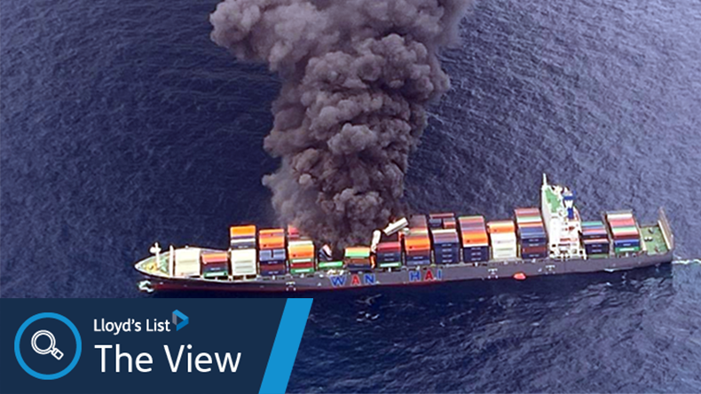 Containership Wan Hai 503 on fire at sea