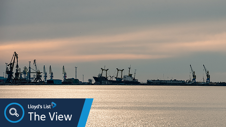 An image of the abandoned port of Mariupol in annexed Crimea, Ukraine