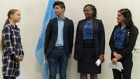 Climate activists, from left: Greta Thunberg, Bruno Rodriguez, Wanjuhi Njoroge and Komal Karishma Kumar, who opened the first Youth Climate summit, hosted by the UN, in September 2019