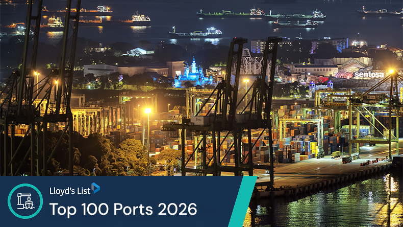 Brani Island container terminal in Singapore at night