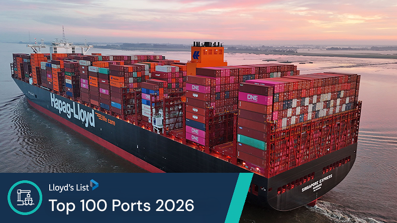 Mega containership Singapore Express with sunset behind