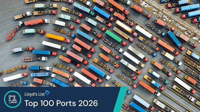 Trucks container port China aerial view