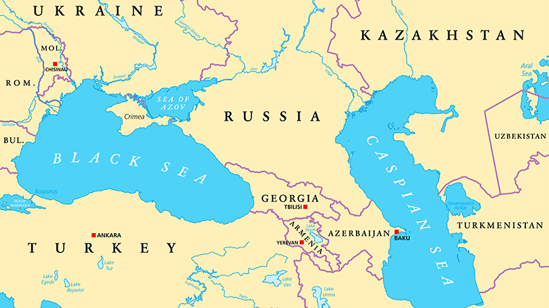 Black Sea and Caspian Sea regional political map