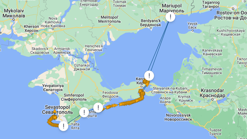 Lloyd’s List Intelligence map of Russian ship arriving at Mariupol on December 20