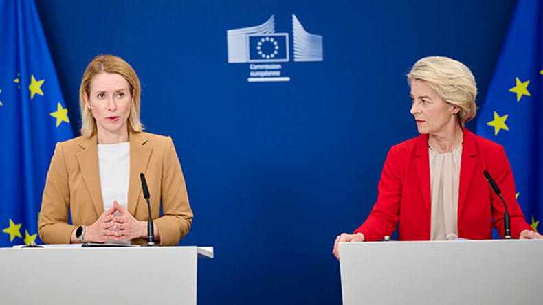 Kaja Kallas (left) and Ursula von der Leyen (right) 