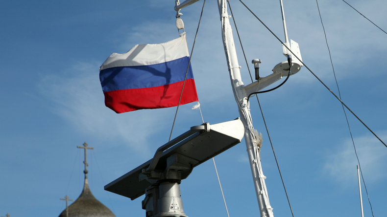 Russia flag on ship
